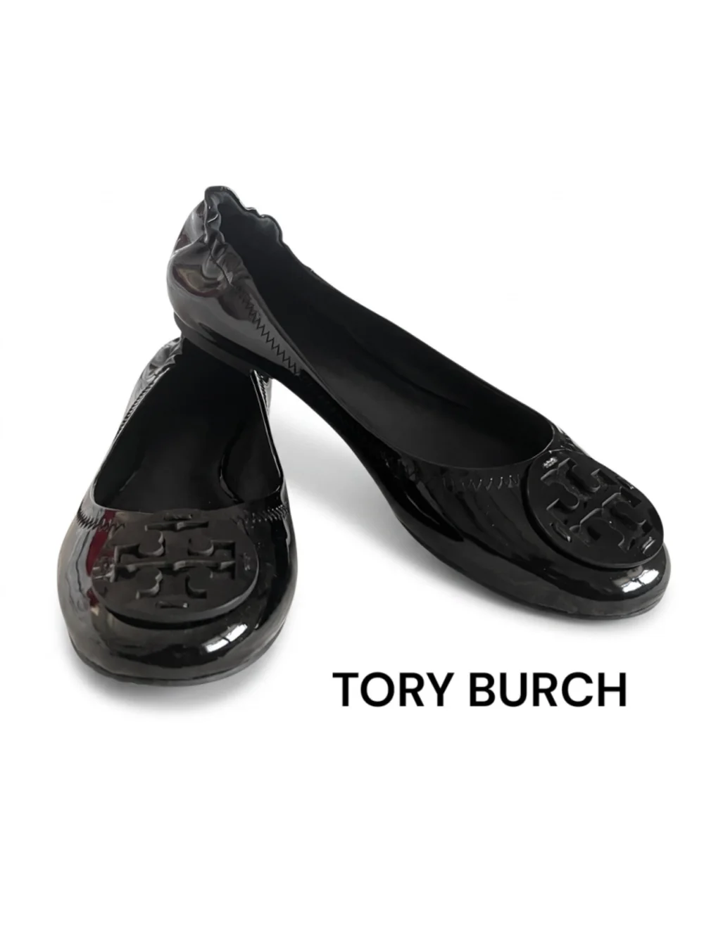 Tory Burch REVA Black Patent Leather Ballet Flats Size 6.5